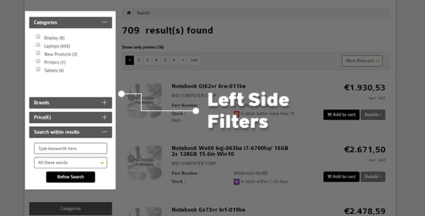 Left Hand Search Result Filtering Feature